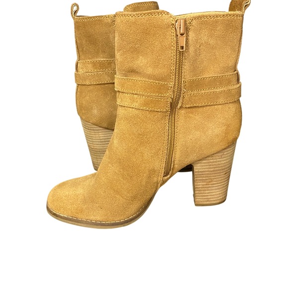 Lucky Brand Latonya Women's Suede Leather‎ Buckle Strap Ankle Boots Tan Brown - Picture 2 of 10